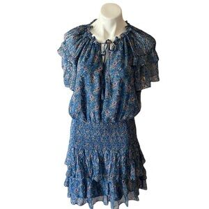 Gilner Farrar Women’s Blue and Pink Floral Tiered Smocked Mini Dress Size Large